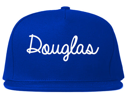 Douglas Wyoming WY Script Mens Snapback Hat Royal Blue