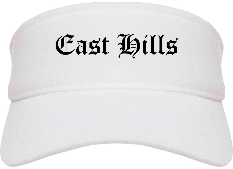 East Hills New York NY Old English Mens Visor Cap Hat White