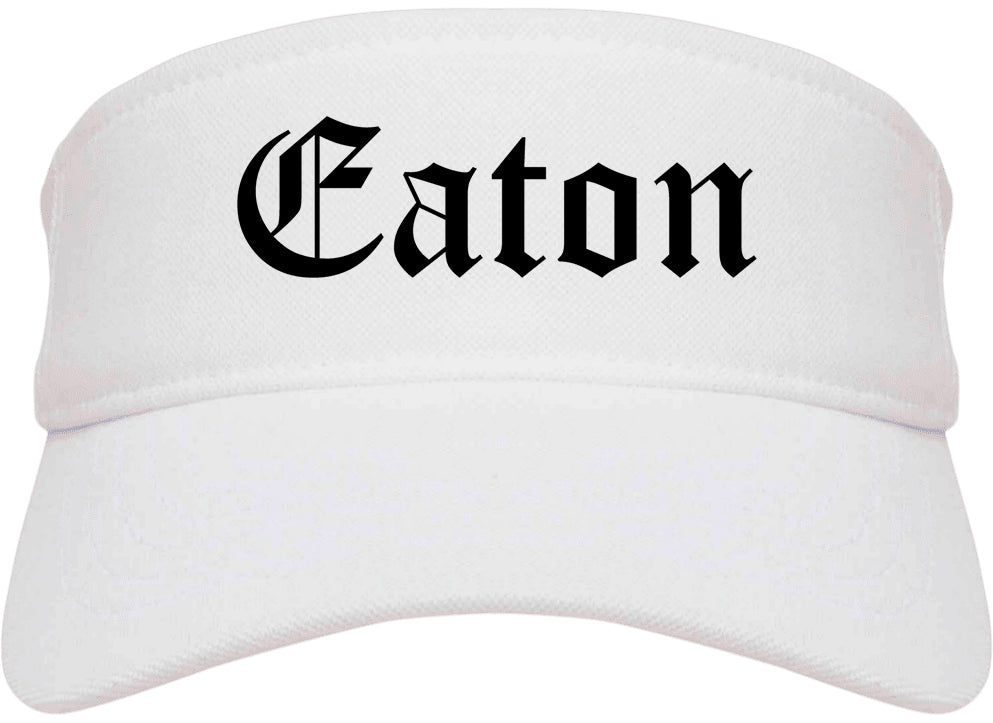 Eaton Ohio OH Old English Mens Visor Cap Hat White