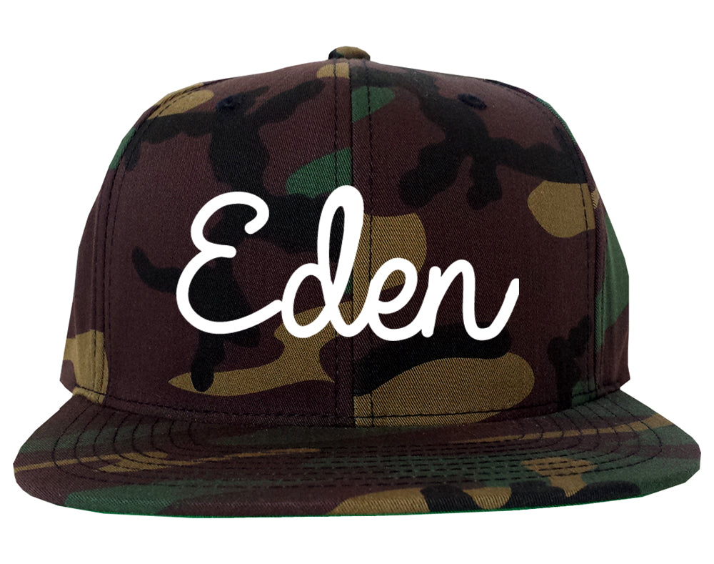 Eden North Carolina NC Script Mens Snapback Hat Army Camo
