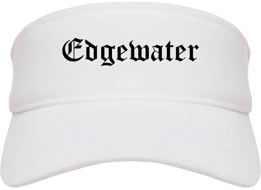 Edgewater New Jersey NJ Old English Mens Visor Cap Hat White