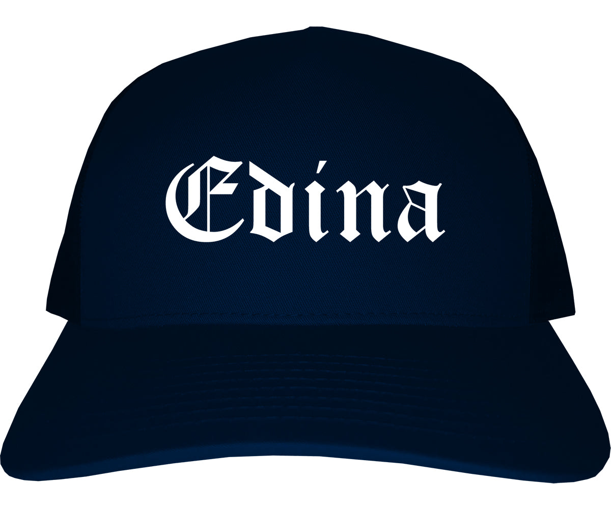 Edina Minnesota MN Old English Mens Trucker Hat Cap Navy Blue
