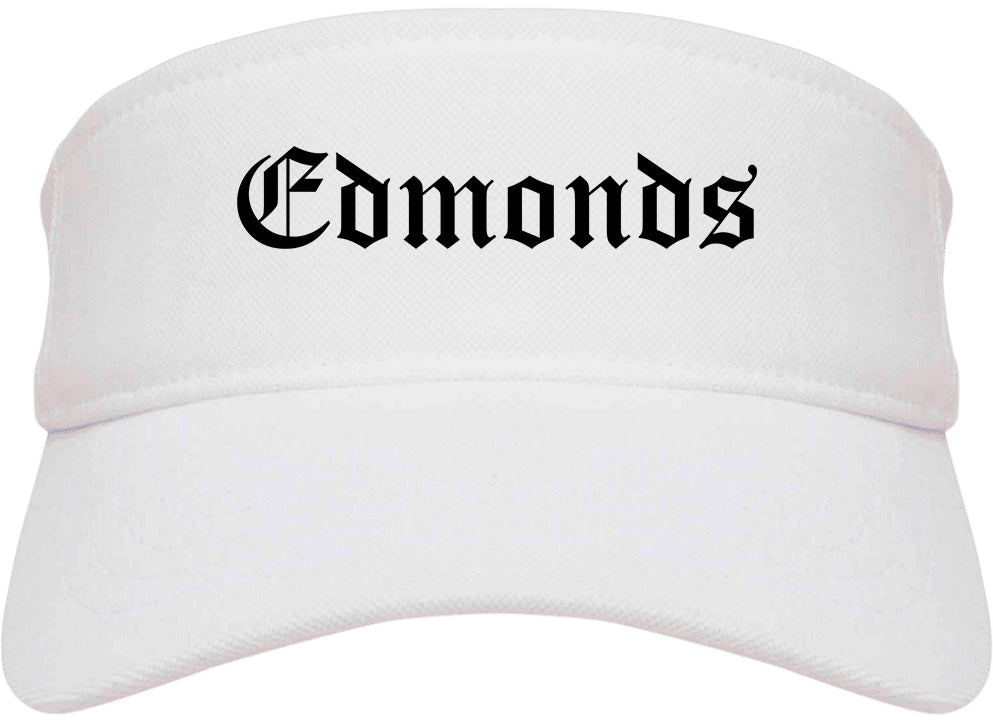 Edmonds Washington WA Old English Mens Visor Cap Hat White