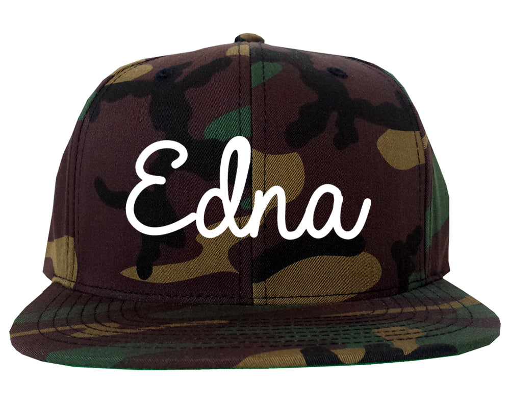Edna Texas TX Script Mens Snapback Hat Army Camo