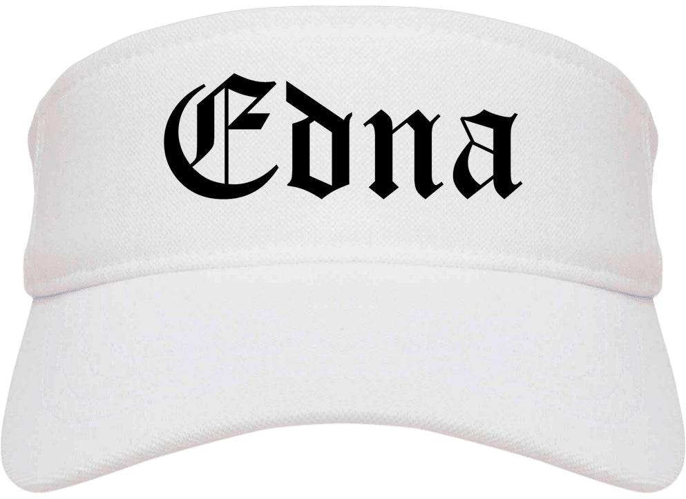 Edna Texas TX Old English Mens Visor Cap Hat White