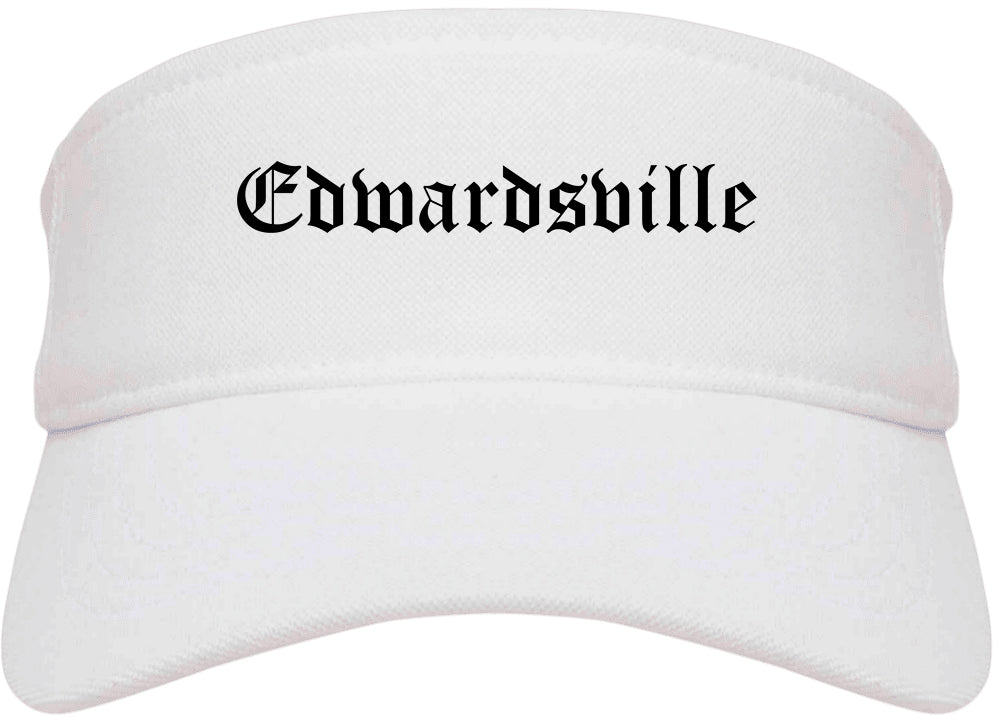 Edwardsville Kansas KS Old English Mens Visor Cap Hat White