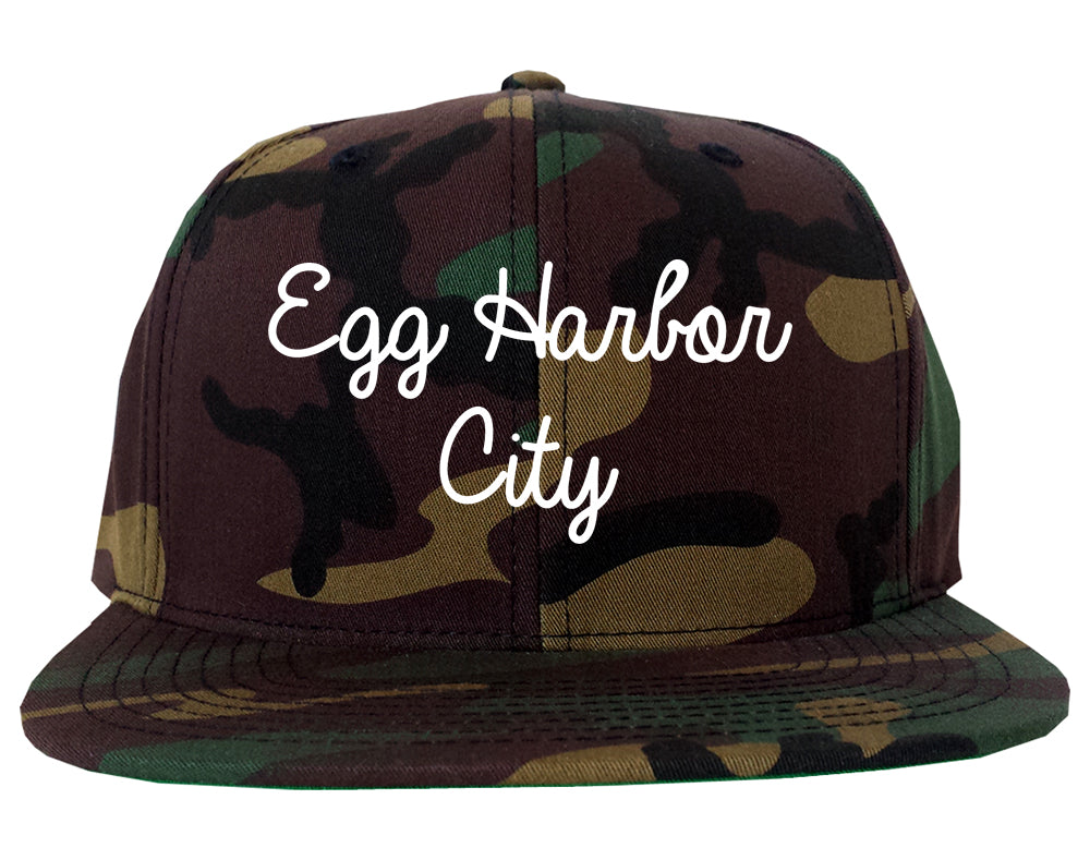 Egg Harbor City New Jersey NJ Script Mens Snapback Hat Army Camo