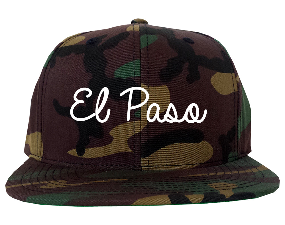 El Paso Texas TX Script Mens Snapback Hat Army Camo