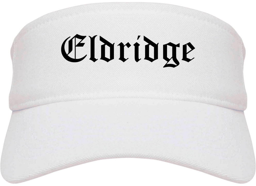Eldridge Iowa IA Old English Mens Visor Cap Hat White