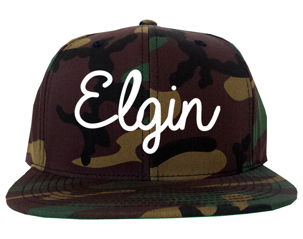 Elgin Texas TX Script Mens Snapback Hat Army Camo