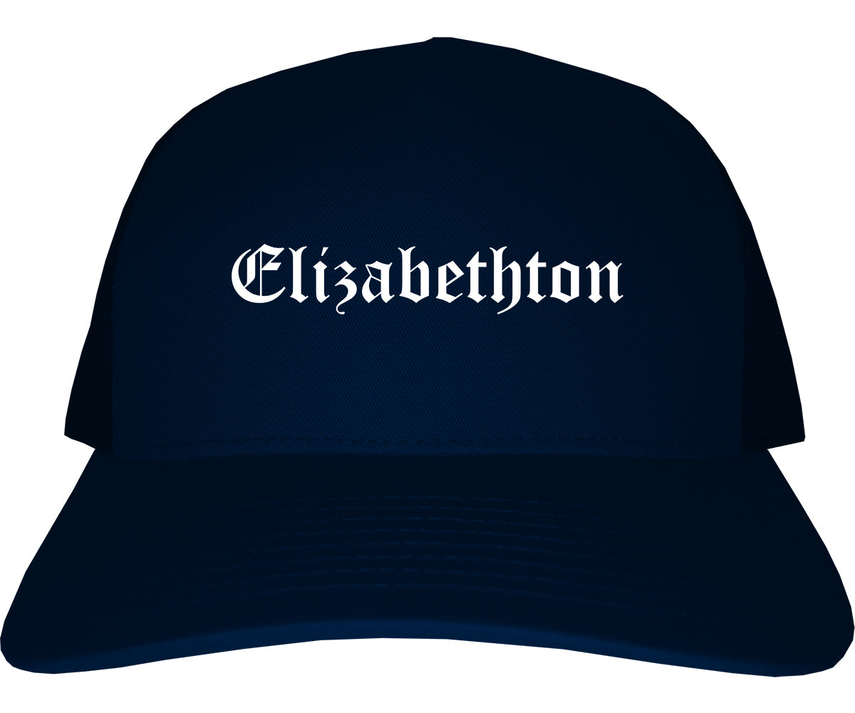 Elizabethton Tennessee TN Old English Mens Trucker Hat Cap Navy Blue