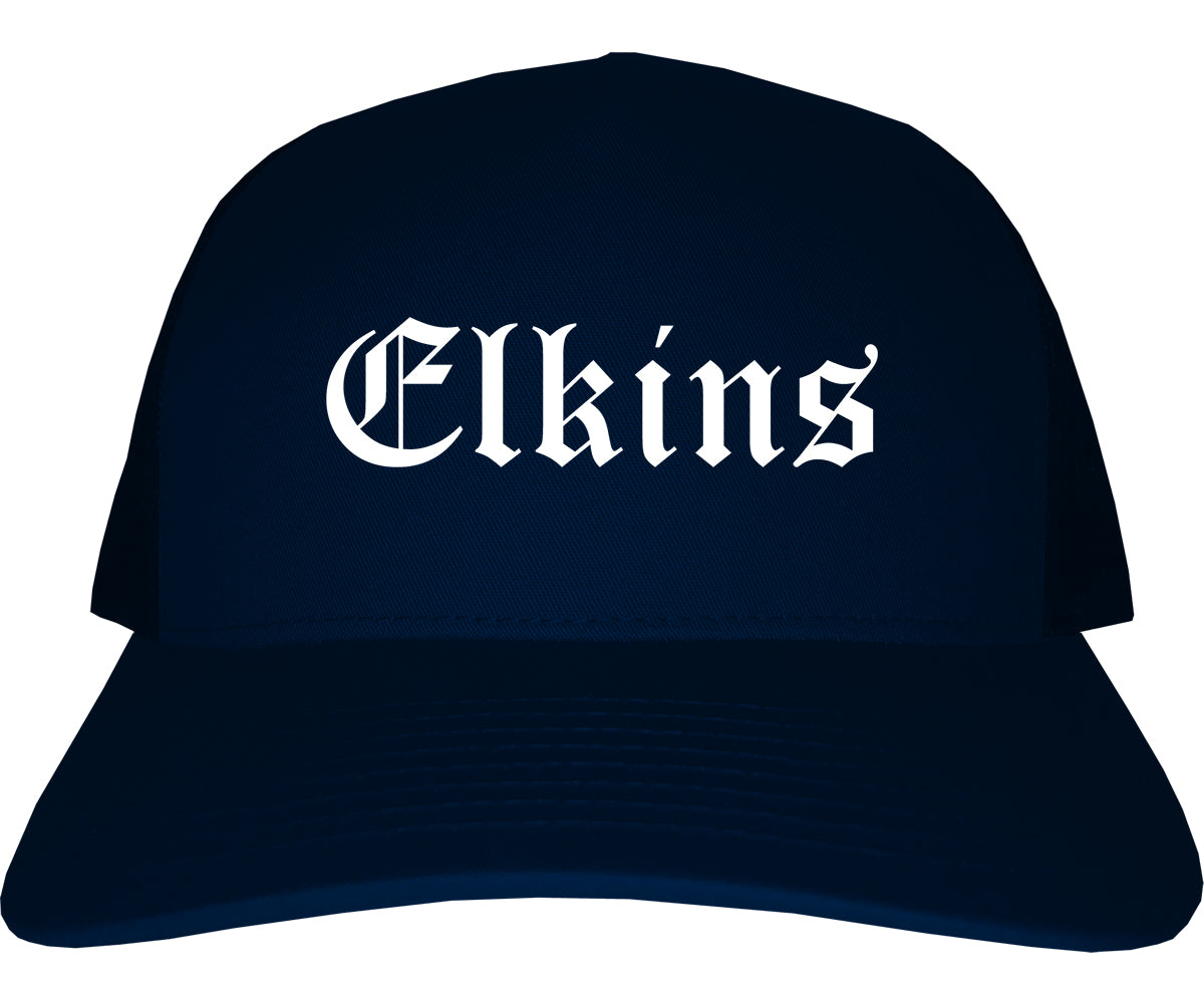 Elkins West Virginia WV Old English Mens Trucker Hat Cap Navy Blue