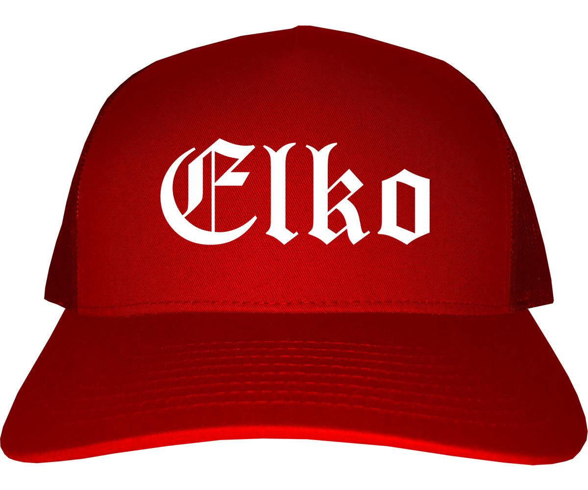 Elko Nevada NV Old English Mens Trucker Hat Cap Red