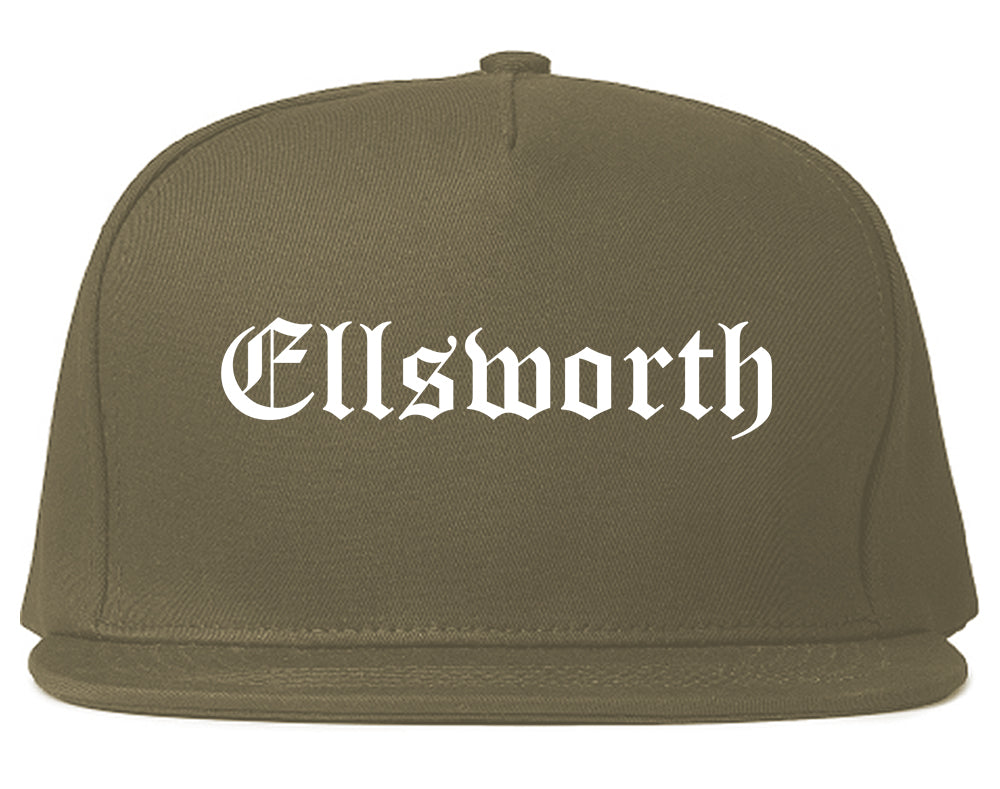 Ellsworth Maine ME Old English Mens Snapback Hat Grey