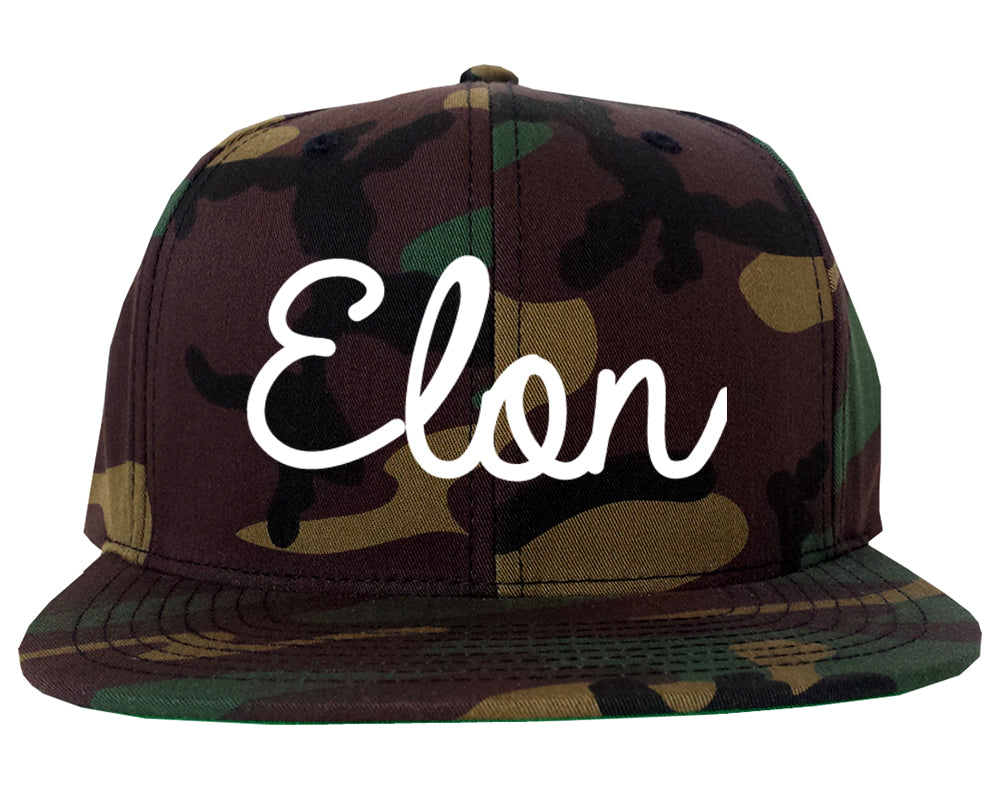 Elon North Carolina NC Script Mens Snapback Hat Army Camo