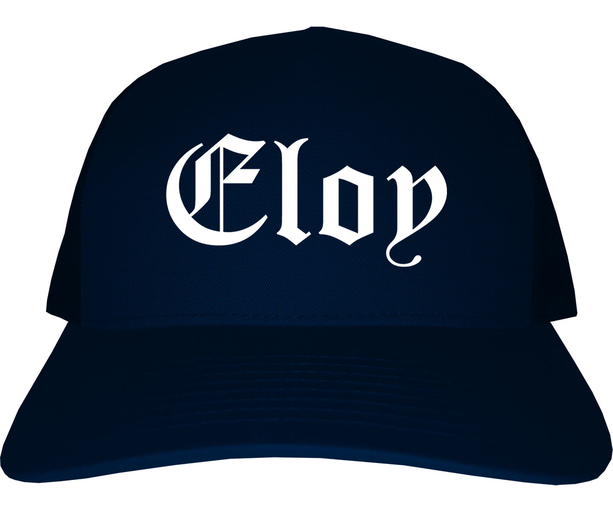 Eloy Arizona AZ Old English Mens Trucker Hat Cap Navy Blue