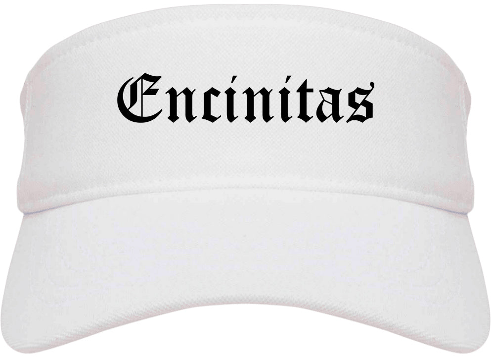 Encinitas California CA Old English Mens Visor Cap Hat White