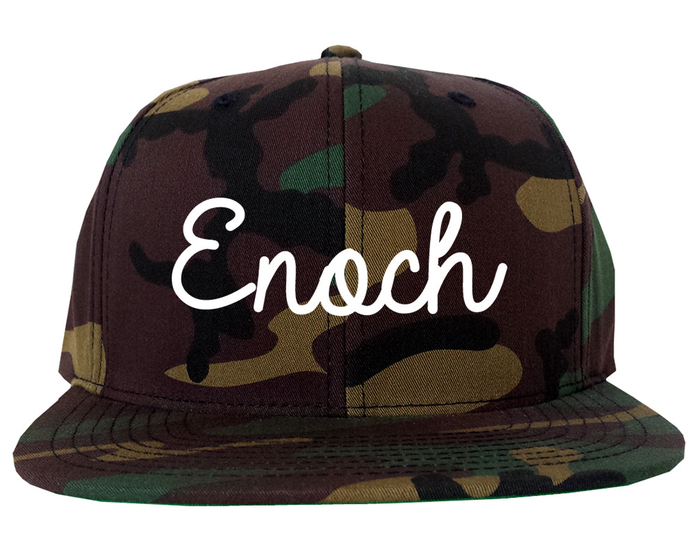 Enoch Utah UT Script Mens Snapback Hat Army Camo