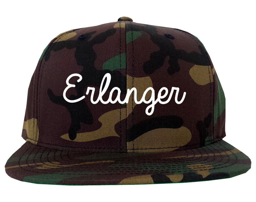 Erlanger Kentucky KY Script Mens Snapback Hat Army Camo