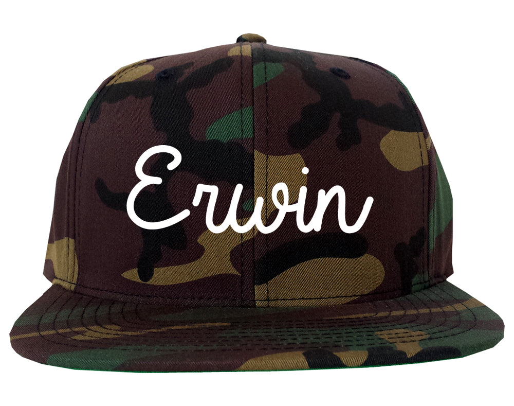 Erwin North Carolina NC Script Mens Snapback Hat Army Camo