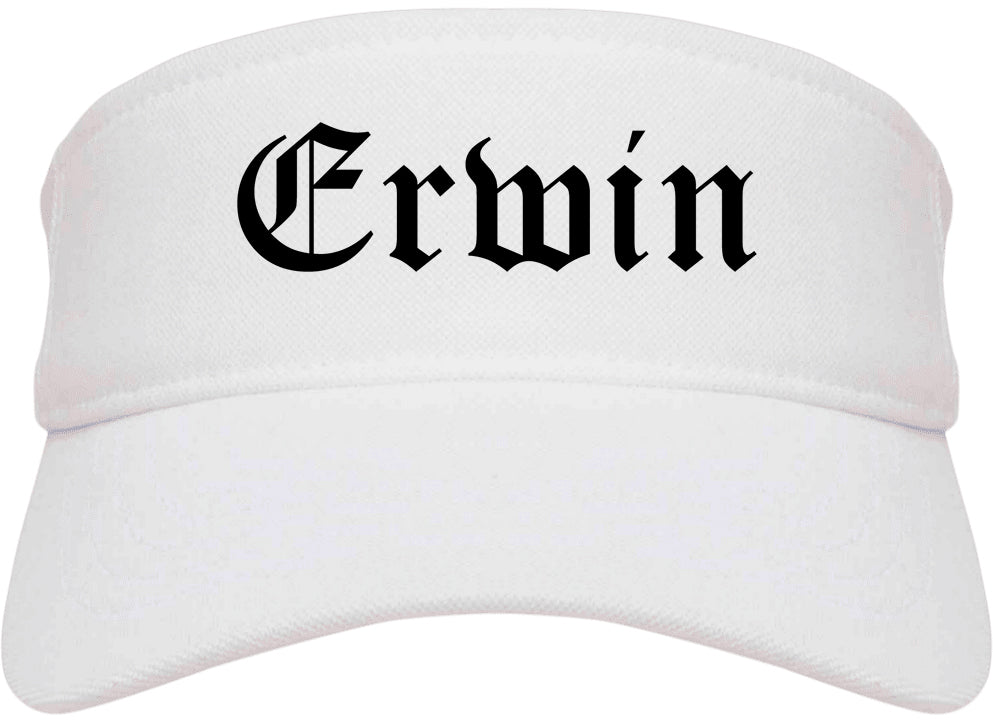 Erwin Tennessee TN Old English Mens Visor Cap Hat White