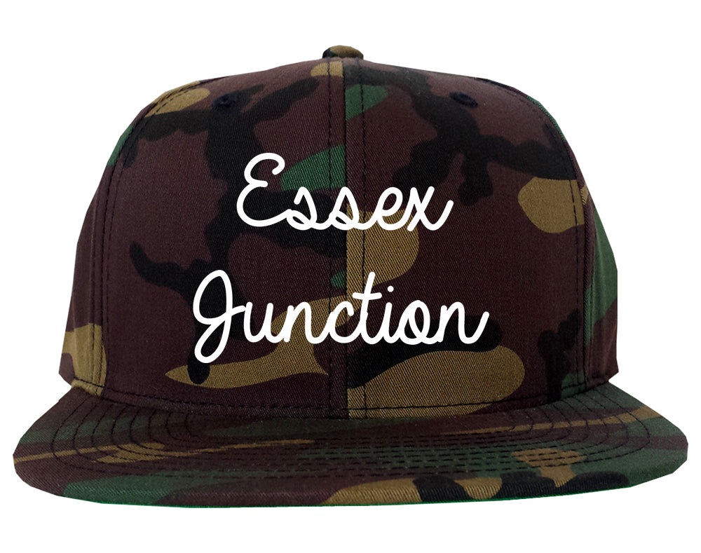 Essex Junction Vermont VT Script Mens Snapback Hat Army Camo