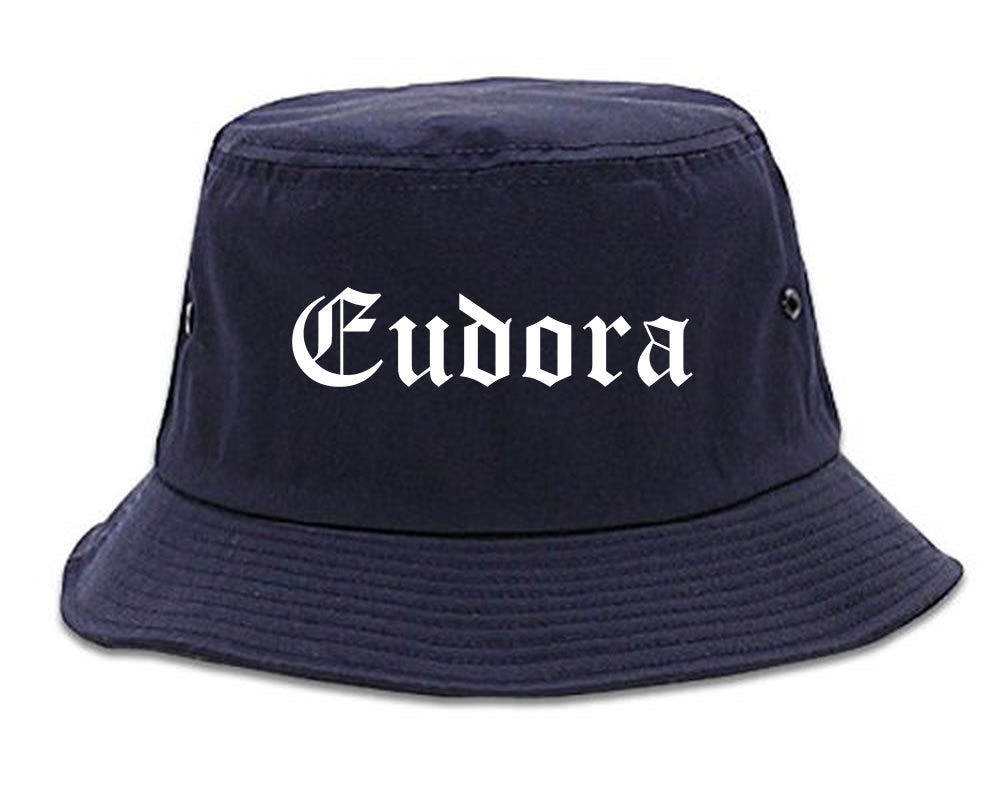 Eudora Kansas KS Old English Mens Bucket Hat Navy Blue