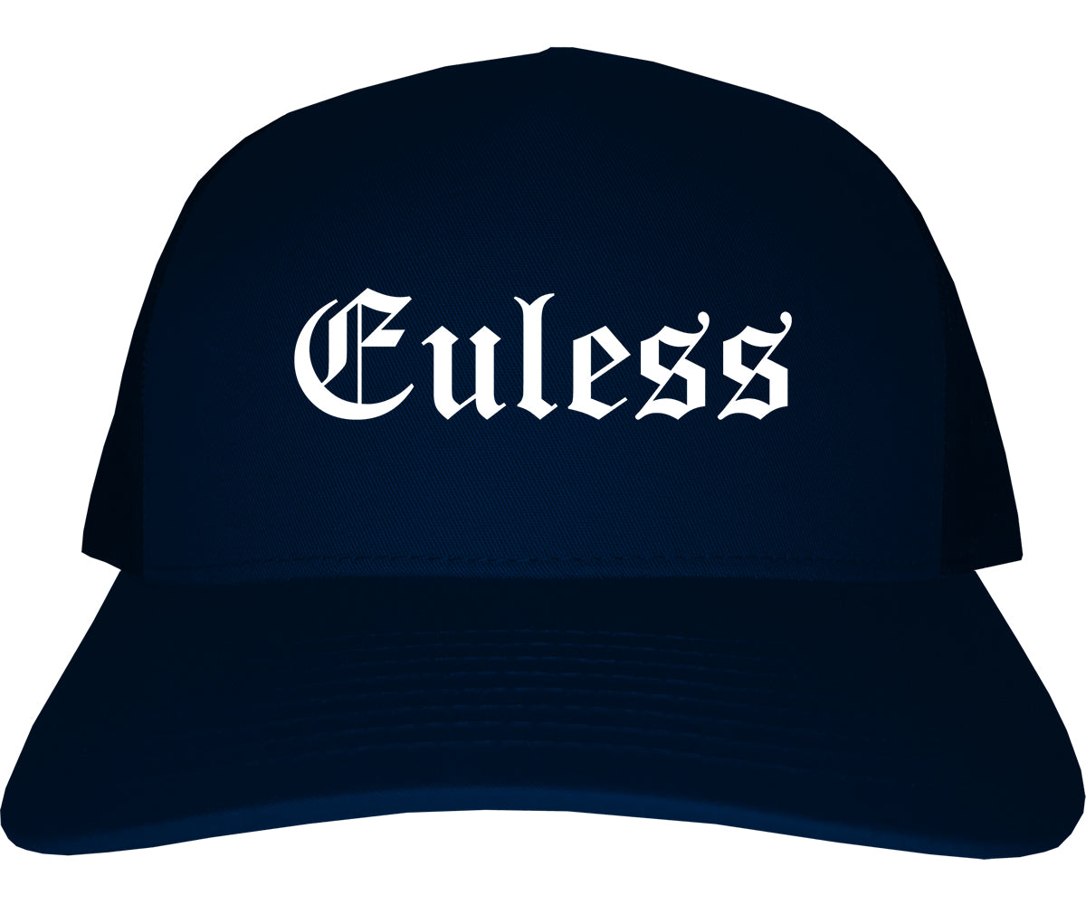 Euless Texas TX Old English Mens Trucker Hat Cap Navy Blue