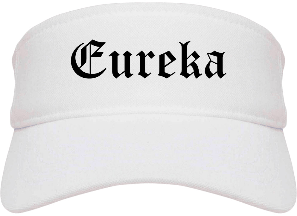 Eureka Illinois IL Old English Mens Visor Cap Hat White