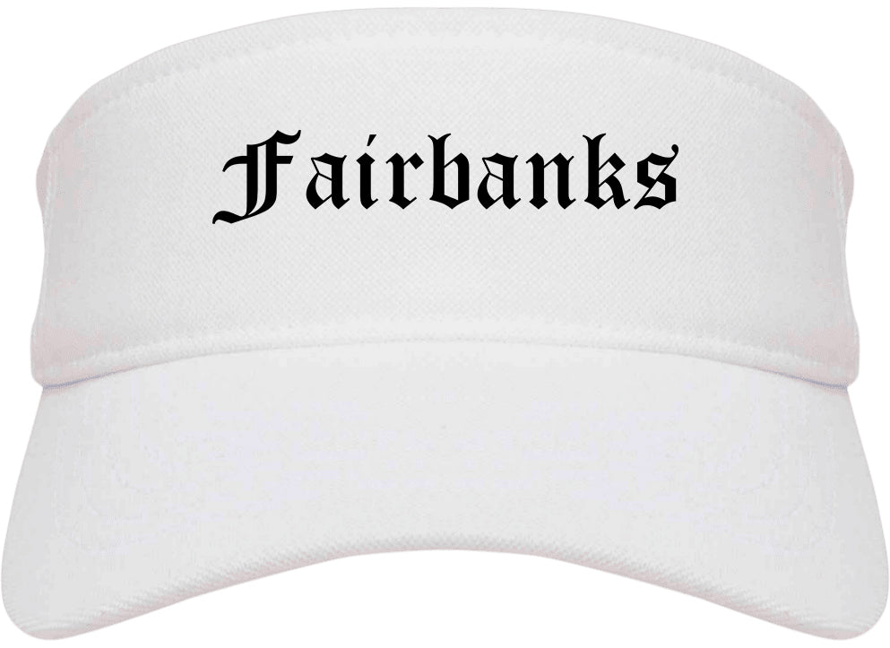Fairbanks Alaska AK Old English Mens Visor Cap Hat White