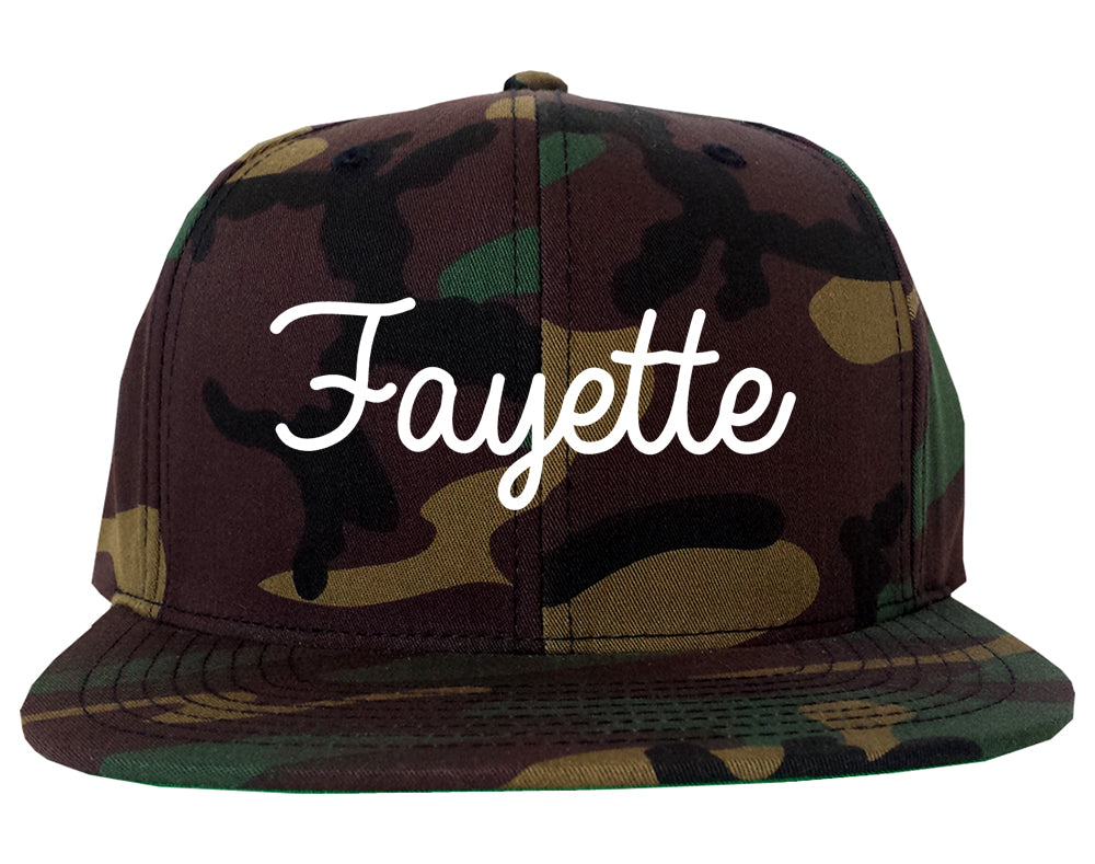 Fayette Alabama AL Script Mens Snapback Hat Army Camo