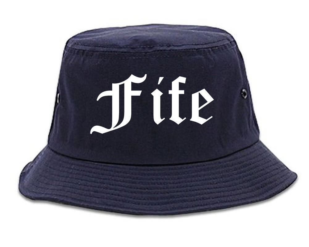 Fife Washington WA Old English Mens Bucket Hat Navy Blue