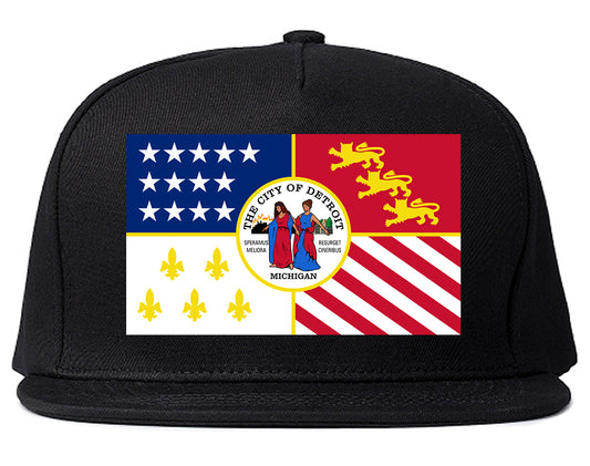 Flag Of Detroit Michigan Mens Snapback Hat Black