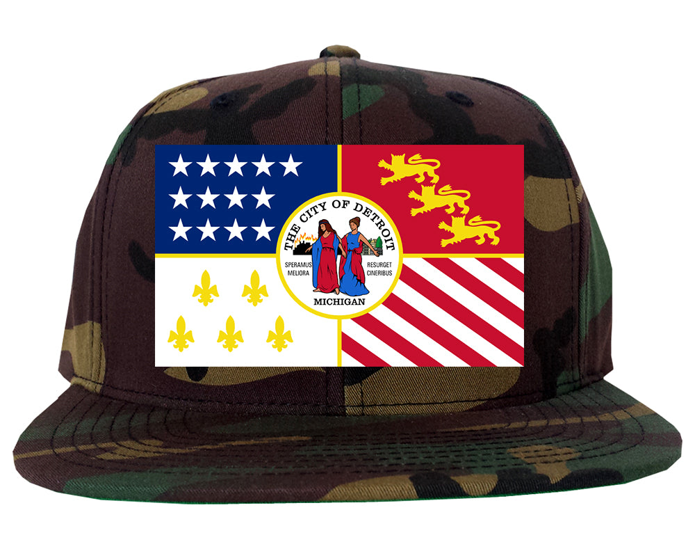 Flag Of Detroit Michigan Mens Snapback Hat Camo