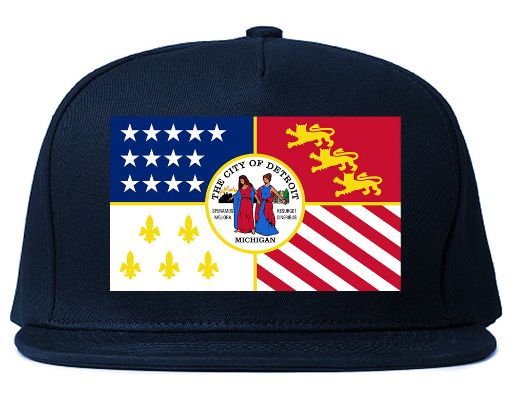 Flag Of Detroit Michigan Mens Snapback Hat Navy Blue