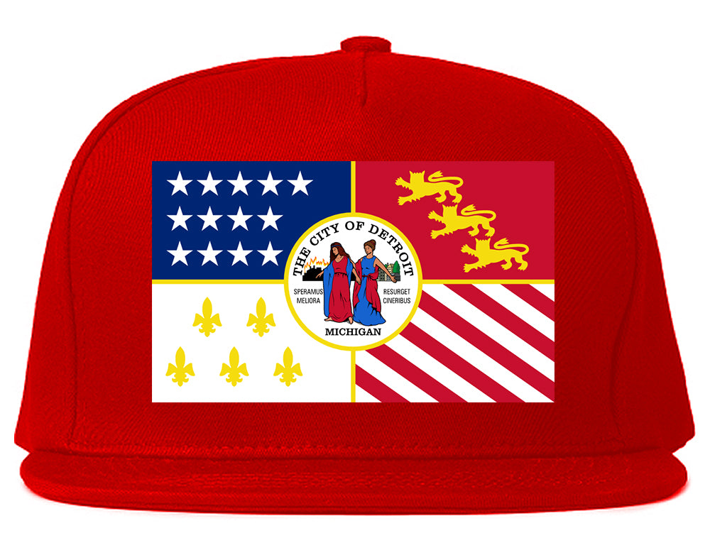 Flag Of Detroit Michigan Mens Snapback Hat Red