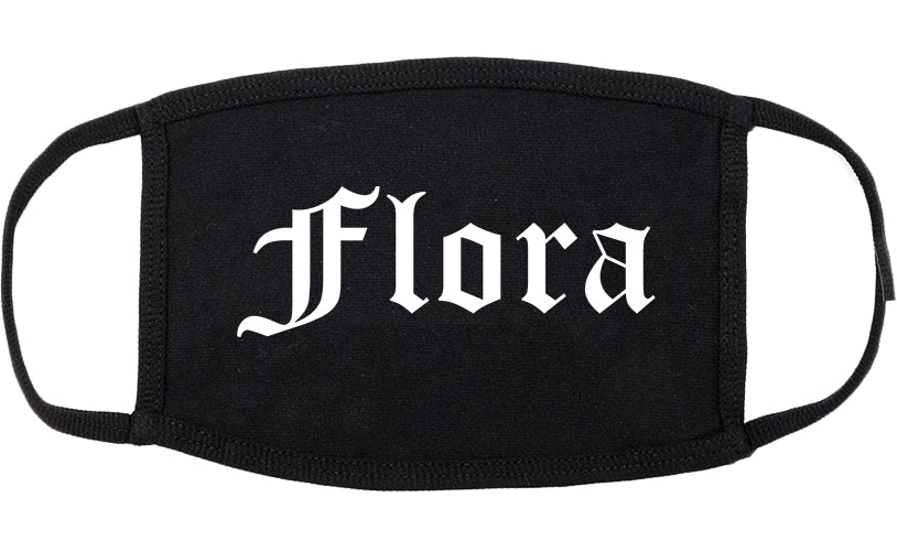 Flora Illinois IL Old English Cotton Face Mask Black