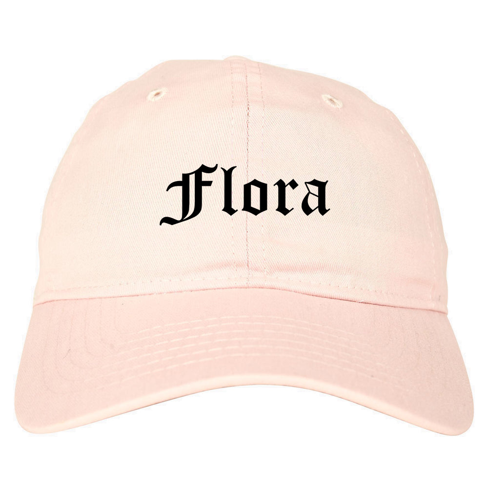 Flora Illinois IL Old English Mens Dad Hat Baseball Cap Pink