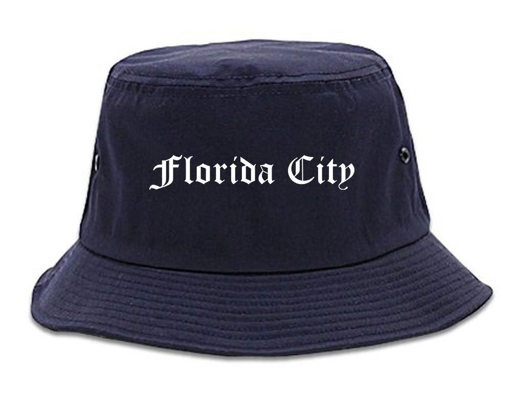 Florida City Florida FL Old English Mens Bucket Hat Navy Blue