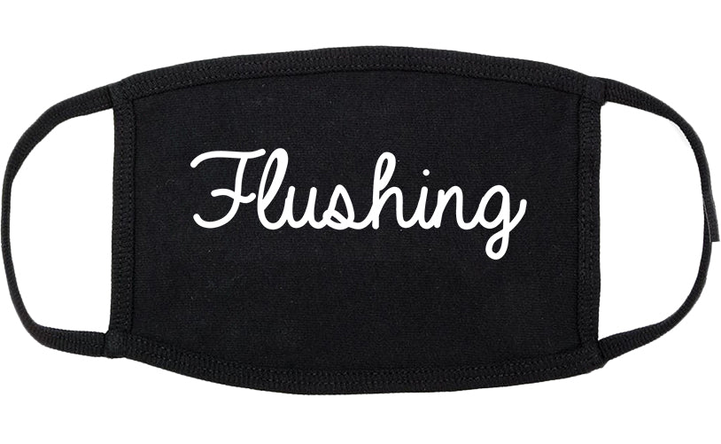 Flushing Michigan MI Script Cotton Face Mask Black