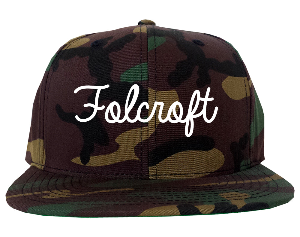 Folcroft Pennsylvania PA Script Mens Snapback Hat Army Camo