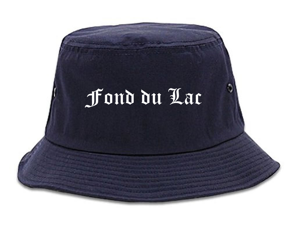 Fond du Lac Wisconsin WI Old English Mens Bucket Hat Navy Blue