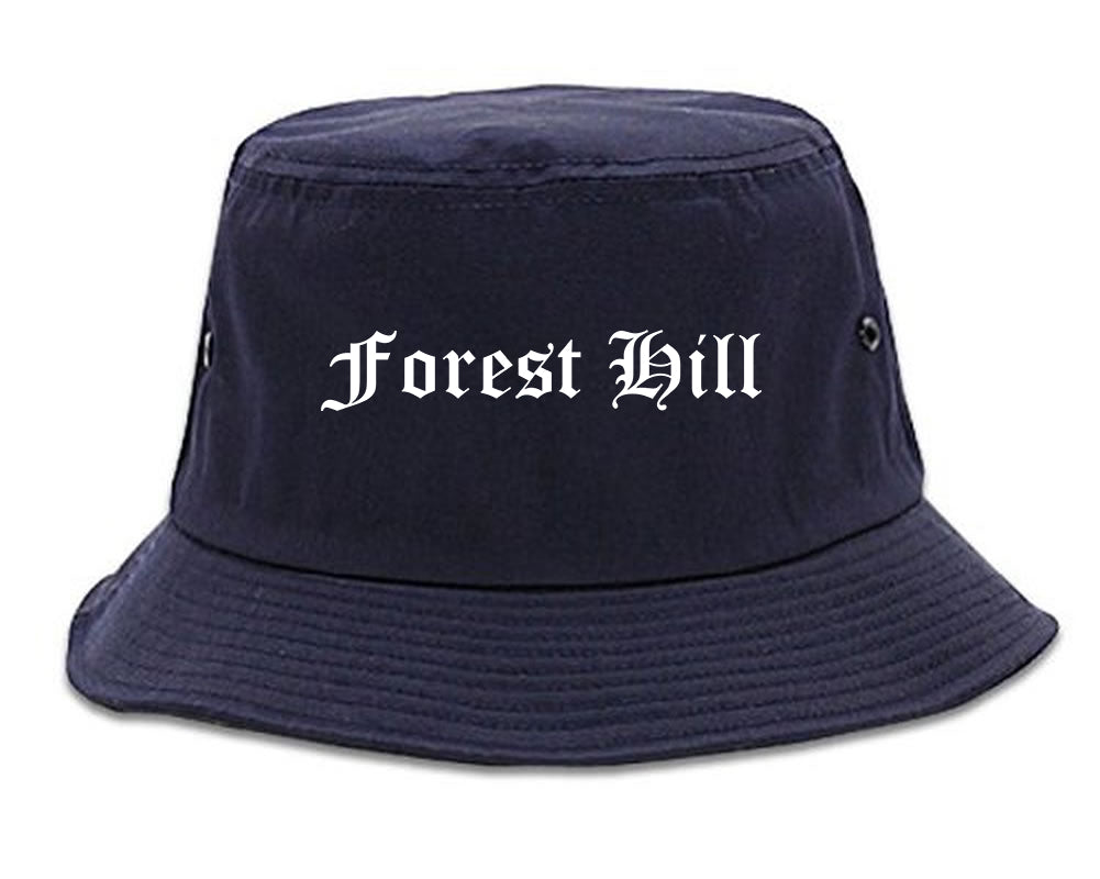 Forest Hill Texas TX Old English Mens Bucket Hat Navy Blue