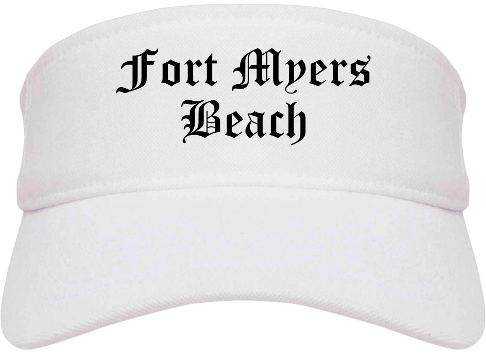 Fort Myers Beach Florida FL Old English Mens Visor Cap Hat White