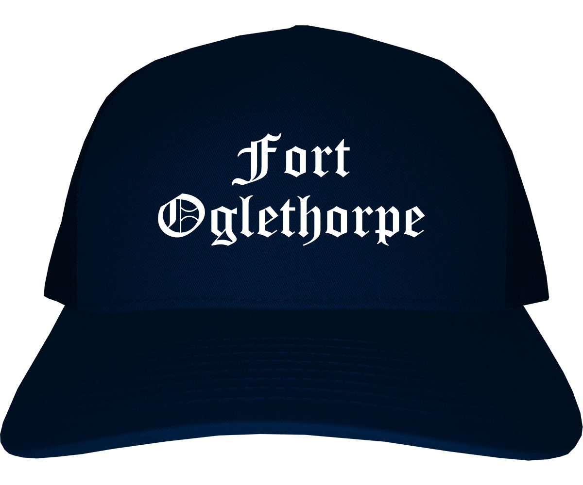 Fort Oglethorpe Georgia GA Old English Mens Trucker Hat Cap Navy Blue