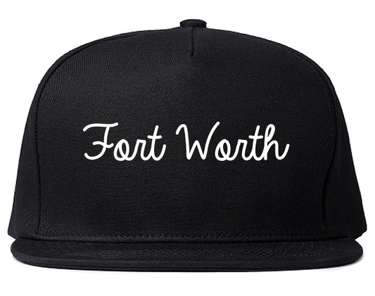 Fort Worth Texas TX Script Mens Snapback Hat Black