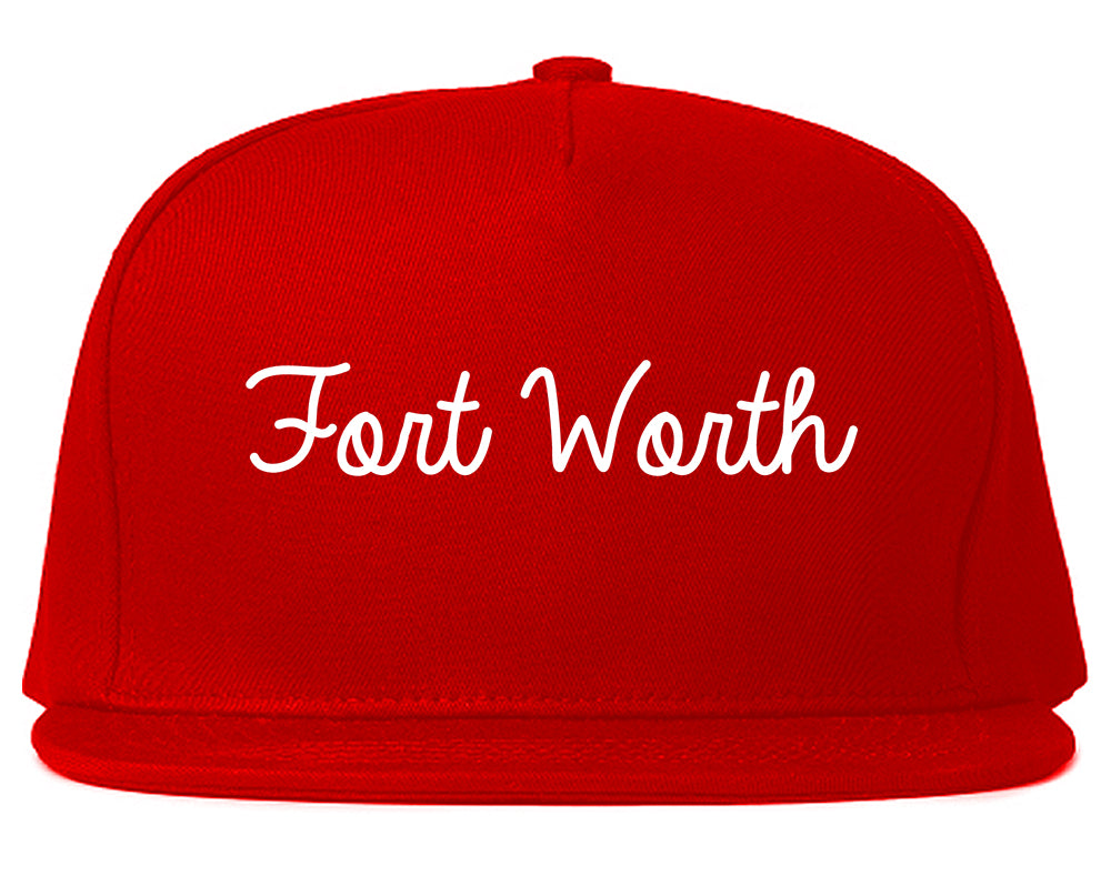 Fort Worth Texas TX Script Mens Snapback Hat Red