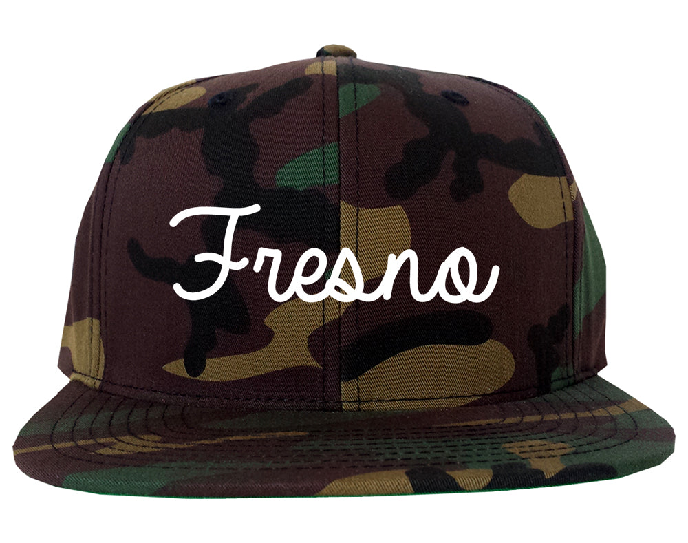 Fresno California CA Script Mens Snapback Hat Army Camo