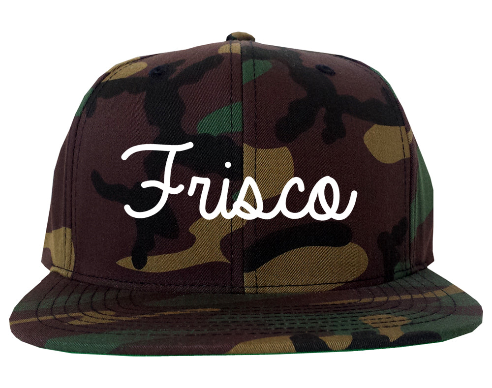 Frisco Texas TX Script Mens Snapback Hat Army Camo