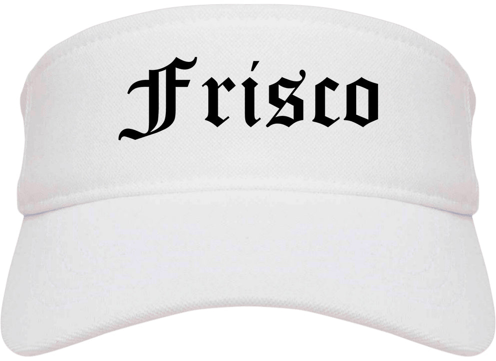 Frisco Texas TX Old English Mens Visor Cap Hat White